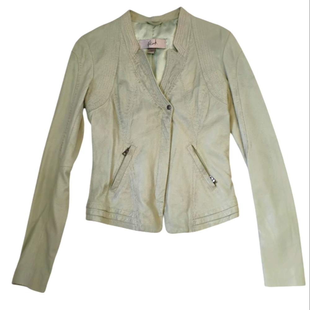 Blink Genuine Leather Jacket Mint Green Moto Tailor Fit Women's Sz 2/ XS